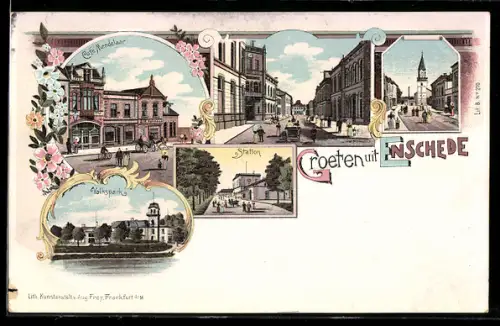 Lithographie Enschede, Café Mendelaar, Station, Volkspark