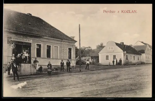 AK Kozlany, Strassenpartie mit Geschäft von Gustav Tocaur