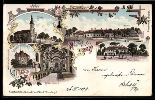 Lithographie Nemetboly, Fürstliches Mausoleum, Kloster, Fürstliches Schloss, Mausoleum