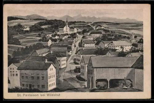 AK St. Pantaleon bei Wildshut, Ortsansicht mit Blick zur Kirche