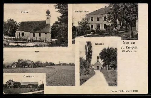 AK St. Radegund, Kirche, Gasthaus und Volksschule