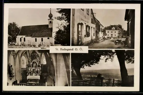AK St. Radegund, Kirche, Altar in der Kirche, Ortspartie