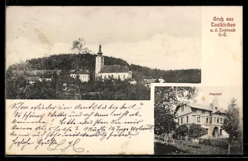 AK Taufkirchen a. d. Trattnach, Pfarrhof, Teilansicht des Ortes mit Kirche