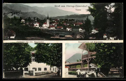AK Bad Häring, Häring-Osterndorf, Gasthaus von Joh. Steinbacher, Sommerhaus mit Kegelbahn, Totalansicht mit Kirche