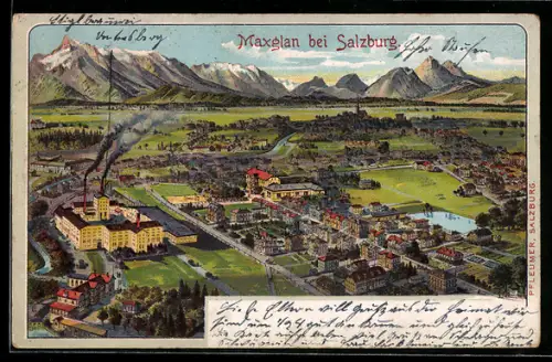 Künstler-AK Salzburg-Maglan, Teilansicht