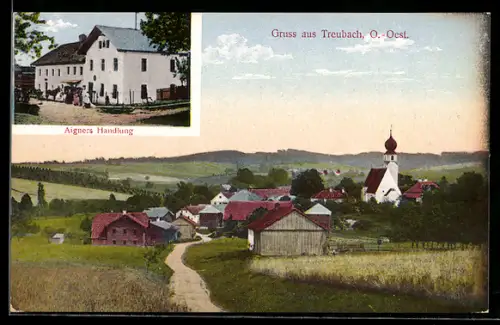 AK Treubach, Aigners Handlung, Bauernhaus am Ortseingang