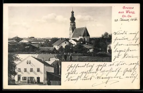 AK Weng /Ob.-Oe., Gasthaus, Teilansicht des Ortes mit Kirche