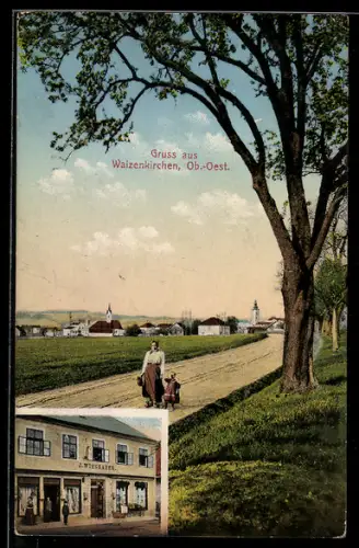 AK Waizenkirchen /Ob.-Oest., Handlung J. Wiesbauer, Panorama mit Kirche