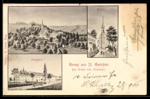 Künstler-AK St. Georgen bei Tollet, Pfarrhof und Kirche