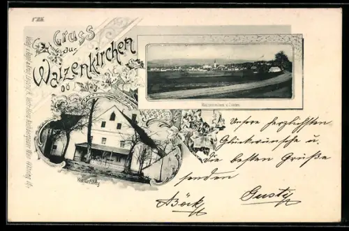 AK Waizenkirchen /O. Ö., Panorama von Süden, Haus Weickartsberg