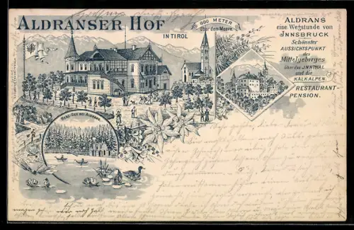 AK Aldrans, Gasthaus Aldranser Hof, Herz-See und Schloss