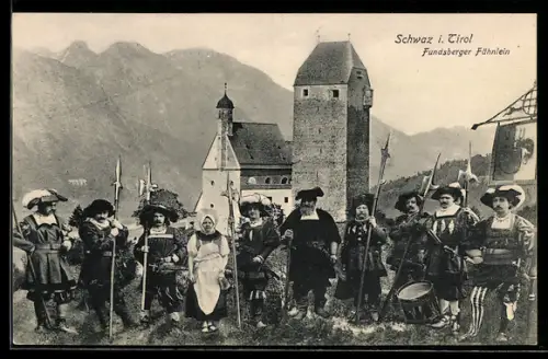 AK Schwaz i. Tirol, Fundbserger Fähnlein in Kostümen