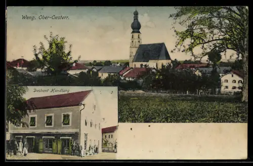 AK Weng /Ober-Oesterr., Dechant-Handlung, Ortsansicht mit der Kirche