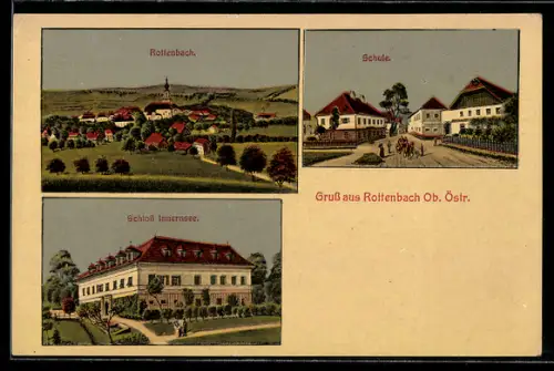 AK Rottenbach /Ob. Östr., Schloss Innernsee, Schule, Ortsansicht