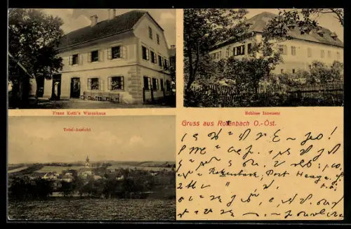 AK Rottenbach /O.-Öst., Franz Kettl`s Warenhaus, Schloss Innensee, Totalansicht