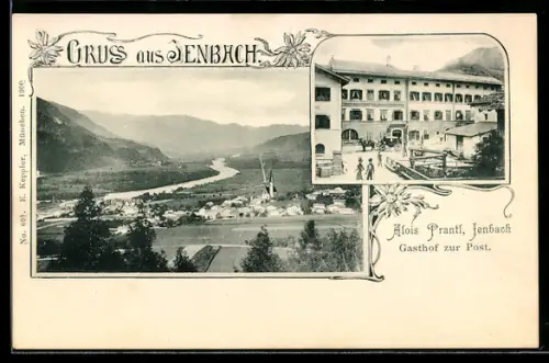AK Jenbach, Gasthof zur Post von A. Prantl, Panorama