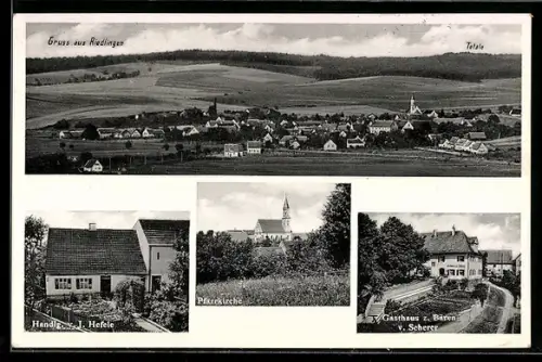 AK Riedlingen, Totalansicht, Geschäft von J. Hefele, Pfarrkirche, Gasthaus z. Bären von Scherer