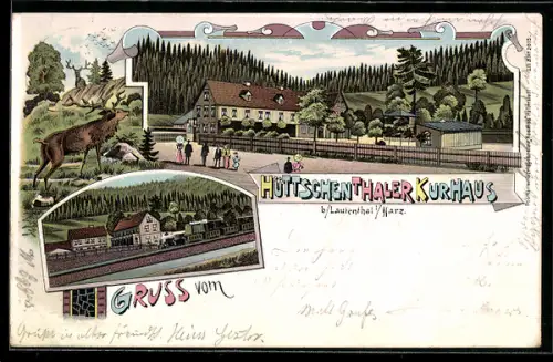 Lithographie Lautenthal /Harz, Gasthof Hüttschenthaler Kurhaus