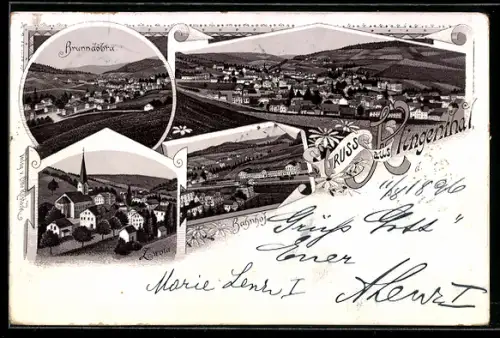 Lithographie Klingenthal, Bahnhof, Zwota & Brunndöbra