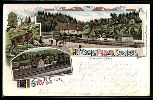 Lithographie Lautenthal /Harz, Gasthof Hüttschenthaler Kurhaus