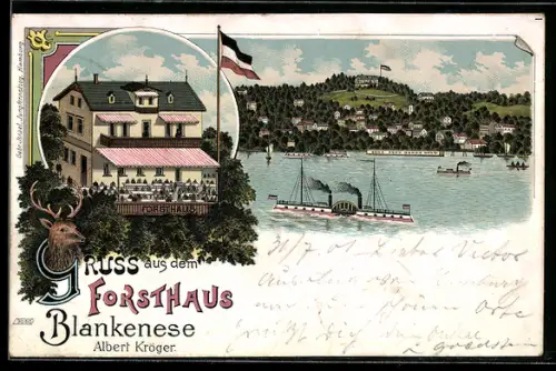Lithographie Hamburg-Blankenese, Albert Krögers Gasthof Forsthaus