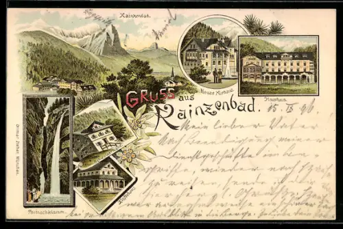 Lithographie Kainzenbad, Neues Kurhaus, Haupthaus, Kaffeehaus