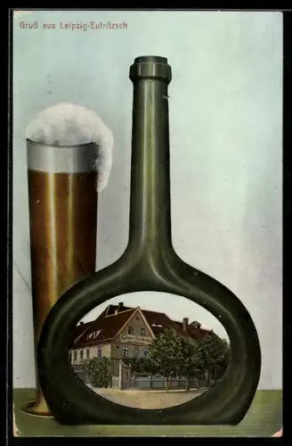 Grusskarten-AK Leipzig-Eutritzsch, Gasthaus Gosen-Schänken in einer Gose