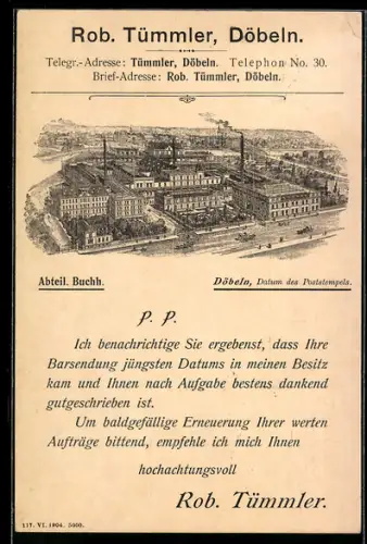 AK Döbeln, Rob. Tümmler, Blick auf die Fabrikanlage