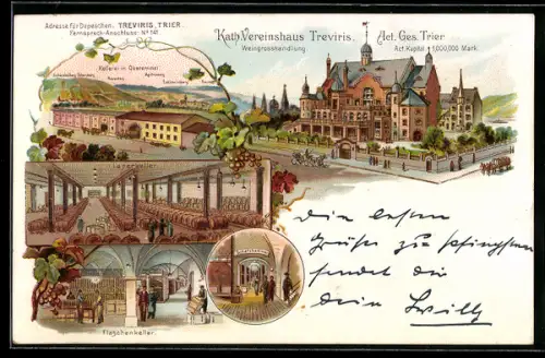Lithographie Trier, Weingrosshandlung - Lagerkeller und Flaschenkeller