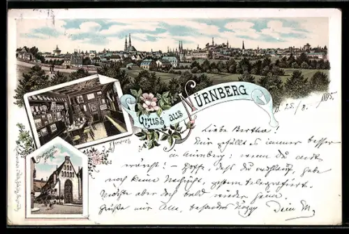 Lithographie Nürnberg, Gasthaus Bratwurstglöcklein, Inneres, Teilansicht