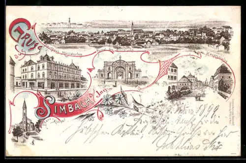 Lithographie Simbach, Kaufhaus Mühldorfen, Hauptstrasse
