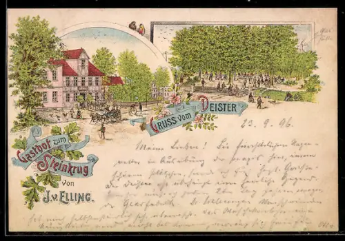 Lithographie Bennigsen, Deister, Gasthof zum Steinkrug, Inh. J. v. Elling