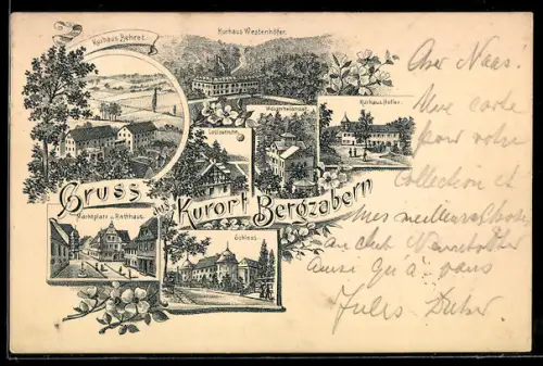 Lithographie Bergzabern, Louisenruhe, Wasserheilanstalt, Kurhaus Holler, Schloss