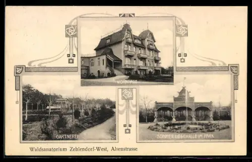 AK Berlin-Zehlendorf-West, Waldsanatorium, Gärtnerei, Sommer-Liegehalle im Park