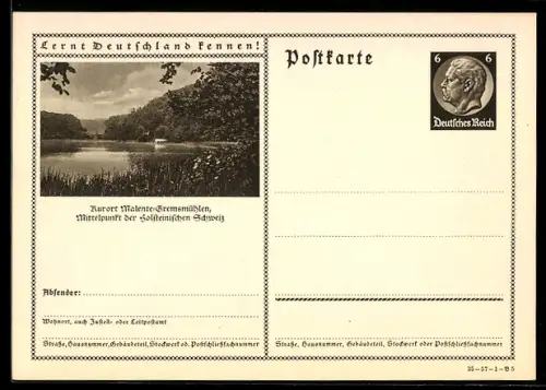 AK Malente-Gremsmühlen, See in der Holsteinischen Schweiz, Ganzsache Lernt Deutschland kennen