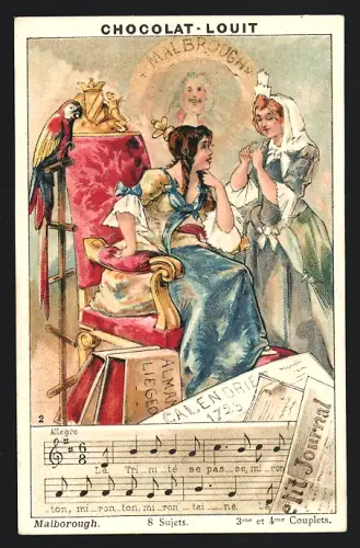 Sammelbild Chocolat Louit, Malborough, 8 Sujets, 3me et 4me Couplets