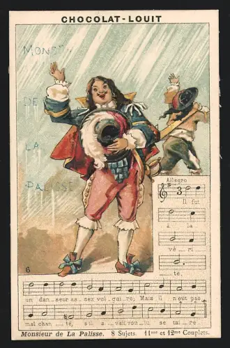 Sammelbild Chocolat Louit, Monsieur de La Palisse, 8 Sujets, 11me et 12me Couplets