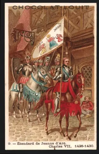 Sammelbild Chocolat Louit, Étendard de Jeanne d`Arc, Charles VII., 1428-1430