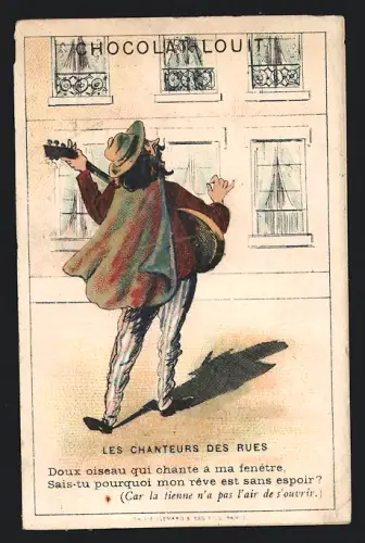 Sammelbild Chocolat Louit, Les Chanteurs des Rues, Doux oiseau qui chante à ma fenêtre...