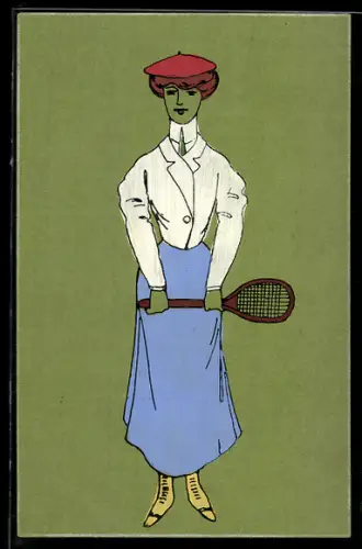 AK Elegante Dame mit Tennisschläger