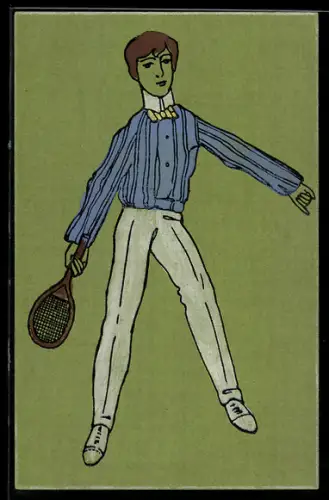 AK Eleganter junger Mann mit Tennisschläger