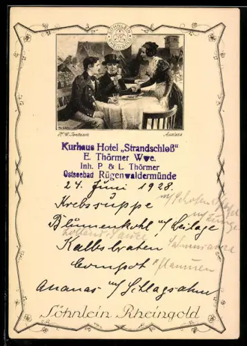 Künstler-AK Zwei Männer trinken Söhnlein Rheingold Wein