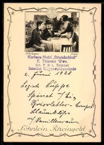 Künstler-AK Zwei Männer verkosten Söhnlein Rheingold Wein