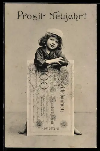 AK Kind mit grossem Geldschein Reichsbanknote 100 Mark