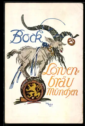Künstler-AK München, Löwenbräu, Bockbier