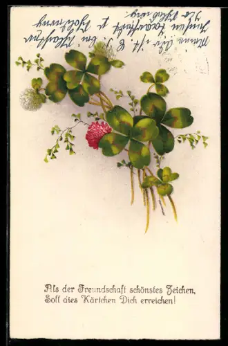 AK Kleeblätter mit Blüten, Als der Freundschaft schönstes Zeichen...