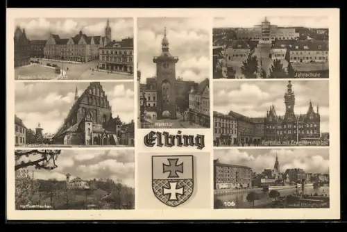 AK Elbing / Elblag, Markttor, Jahnschule, Marienkirche