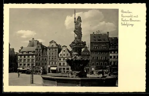 AK Breslau, Neumarkt mit Neptun-Brunnen