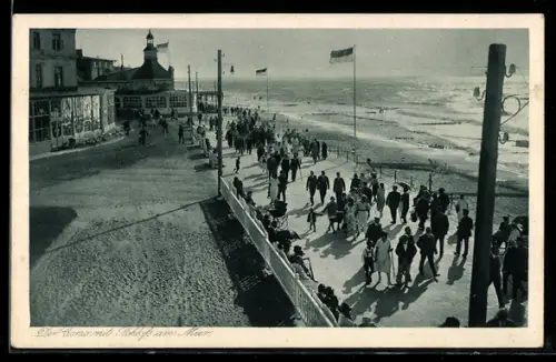 AK Ostseebad Cranz, der Corso mit Schloss am Meer