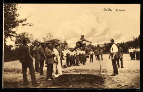 AK Ouilly, Wettspiele, deutscher Soldat beim Hochsprung